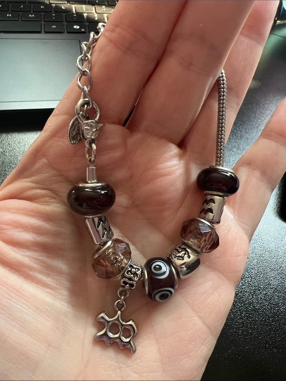 Sterling Silver purple Aquarius Glass Charm Bracelet Necklace
